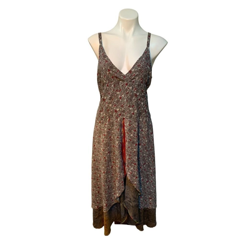 Vintage 90s Silk Festival Dress Ditsy Floral Print